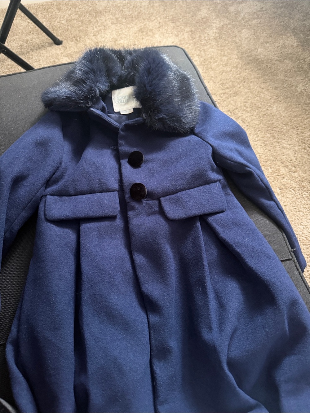 Edgehill Collection Navy Coat with Faux Fur Collar